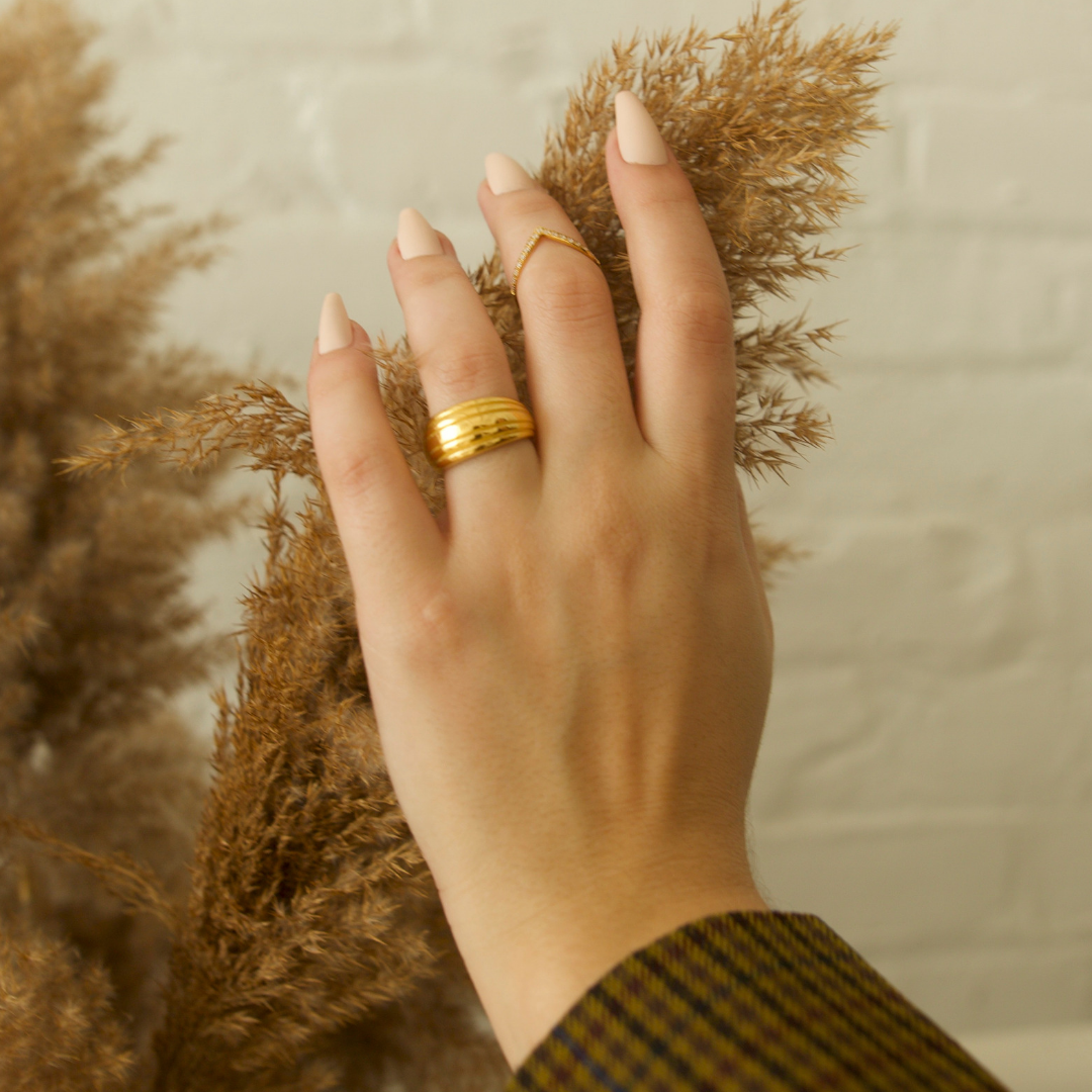 gold dome ring with ridges. gold vintage ring. gold dome ring. Street Style Jewelry. Affordable Jewelry. Stainless Steel Jewelry. Sterling Silver Jewelry. Gold Plated Jewelry. Rose Gold Plated Jewelry. Cubic Zirconia Jewelry. High Quality Jewelry. Canadian Small Business. Dainty Jewelry. Tennis Chain. Men's Jewelry. Rope Chain. Herringbone Jewelry. Signet Ring. Baguette Ring. Women's Jewelry.
